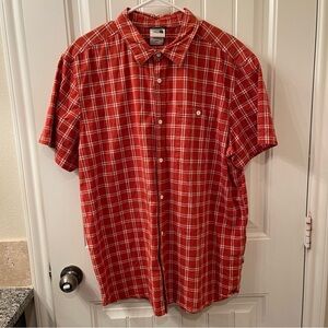 The North Face Orange and White Plaid Mens XL Short Sleeve Shirt Outdoors Hiking